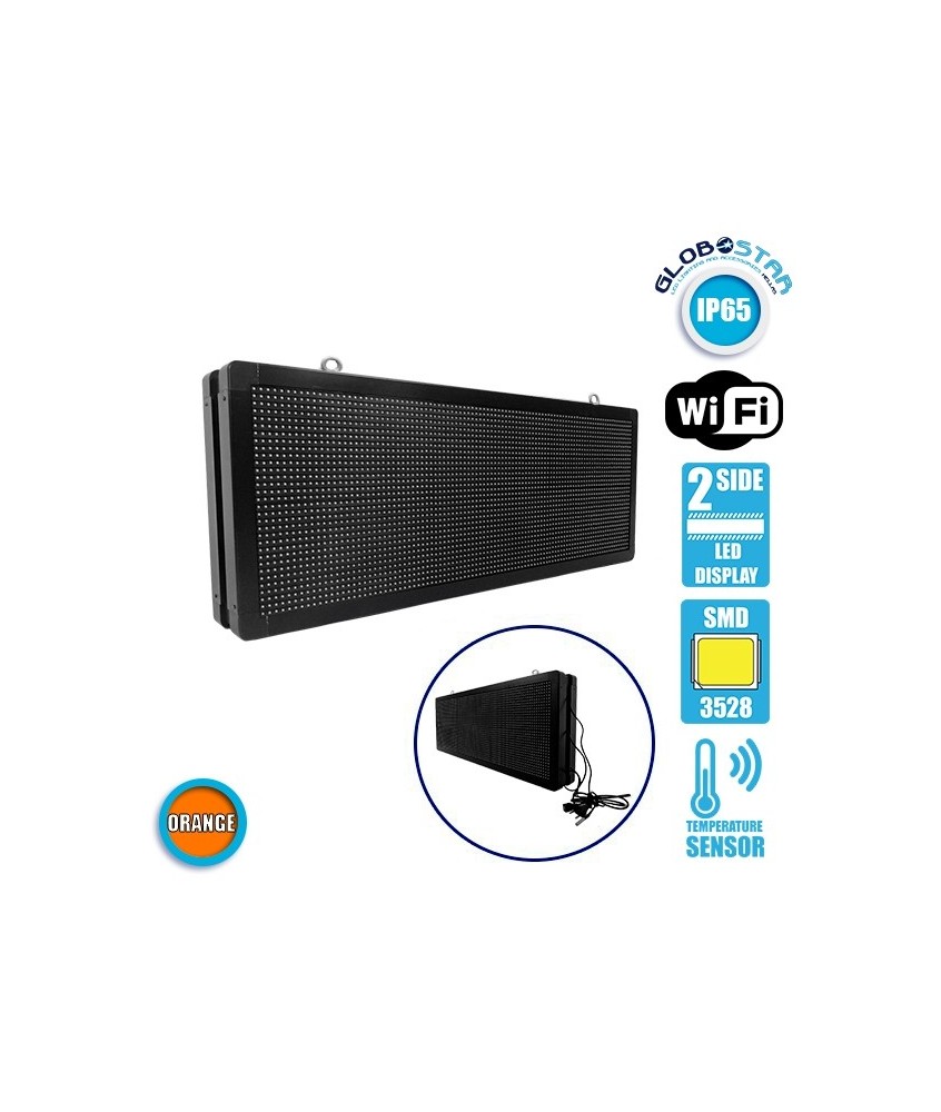 GLOBOSTAR® DISPLAY 90324 Κυλιόμενη Ψηφιακή Επιγραφή P10 Διπλής Όψης LED AC 220-240V Αδιάβροχο IP65 Πορτοκαλί - WiFi Control μέσω FK APP - Αισθητήρας Θερμοκρασίας & Υγρασίας - Μ104 x Π12 x Υ40cm - 2 Χρόνια Εγγύηση